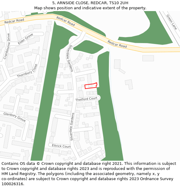 5, ARNSIDE CLOSE, REDCAR, TS10 2UH: Location map and indicative extent of plot