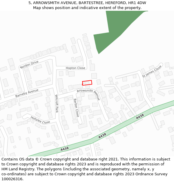 5, ARROWSMITH AVENUE, BARTESTREE, HEREFORD, HR1 4DW: Location map and indicative extent of plot