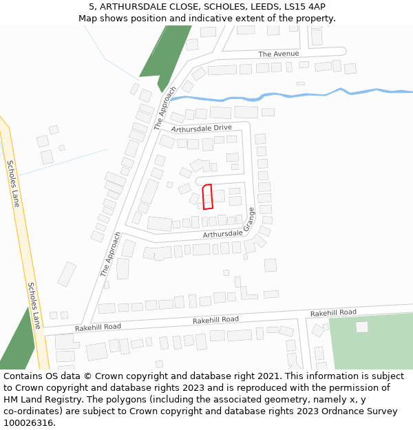 5, ARTHURSDALE CLOSE, SCHOLES, LEEDS, LS15 4AP: Location map and indicative extent of plot