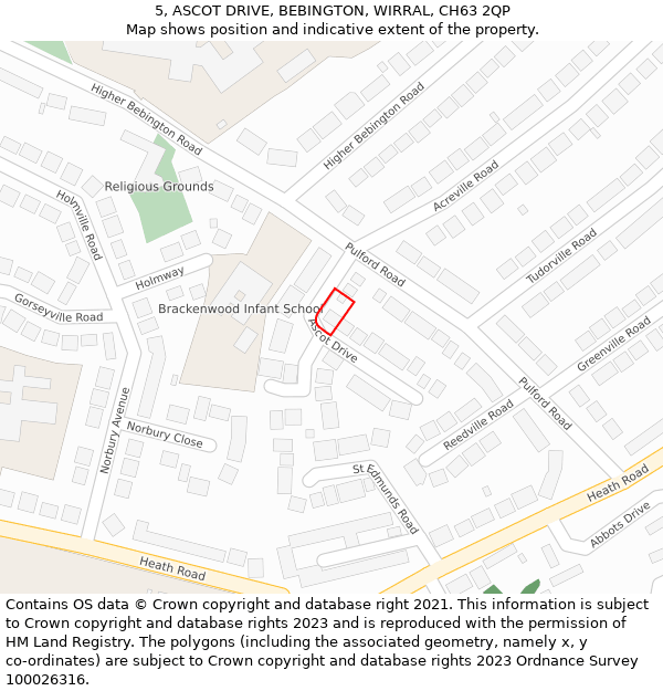 5, ASCOT DRIVE, BEBINGTON, WIRRAL, CH63 2QP: Location map and indicative extent of plot