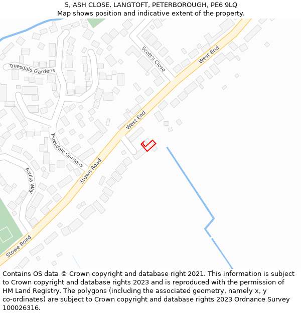 5, ASH CLOSE, LANGTOFT, PETERBOROUGH, PE6 9LQ: Location map and indicative extent of plot