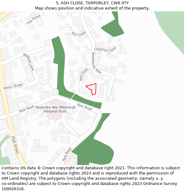 5, ASH CLOSE, TARPORLEY, CW6 0TY: Location map and indicative extent of plot