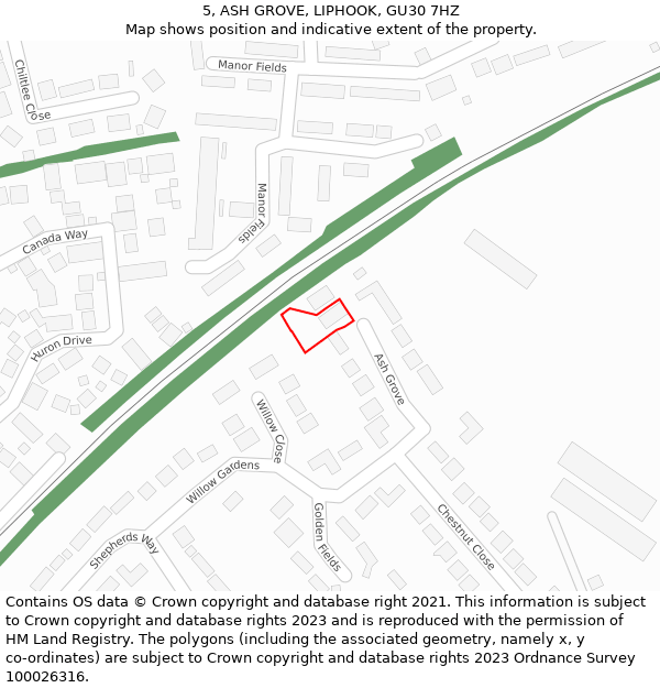 5, ASH GROVE, LIPHOOK, GU30 7HZ: Location map and indicative extent of plot