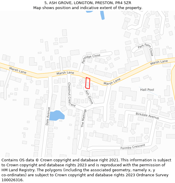 5, ASH GROVE, LONGTON, PRESTON, PR4 5ZR: Location map and indicative extent of plot