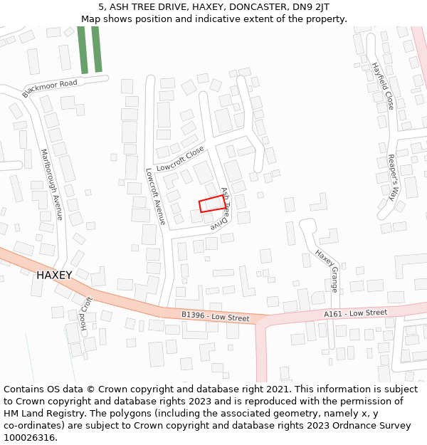 5, ASH TREE DRIVE, HAXEY, DONCASTER, DN9 2JT: Location map and indicative extent of plot