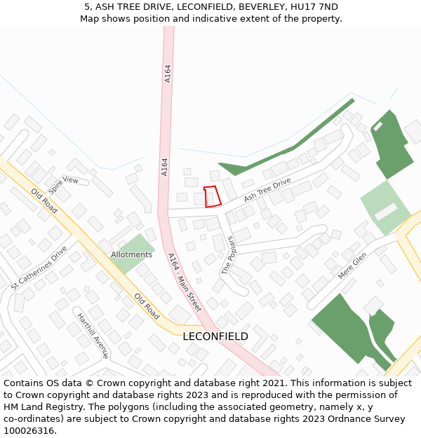 5, ASH TREE DRIVE, LECONFIELD, BEVERLEY, HU17 7ND: Location map and indicative extent of plot