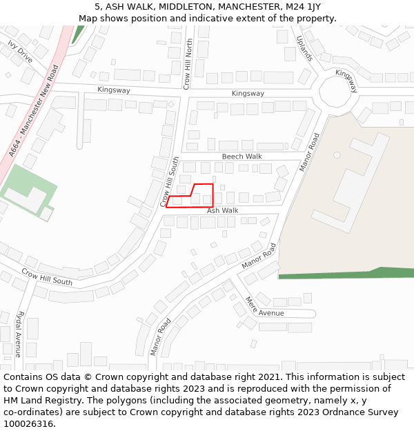 5, ASH WALK, MIDDLETON, MANCHESTER, M24 1JY: Location map and indicative extent of plot