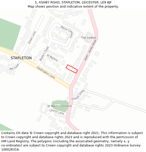 5, ASHBY ROAD, STAPLETON, LEICESTER, LE9 8JF: Location map and indicative extent of plot