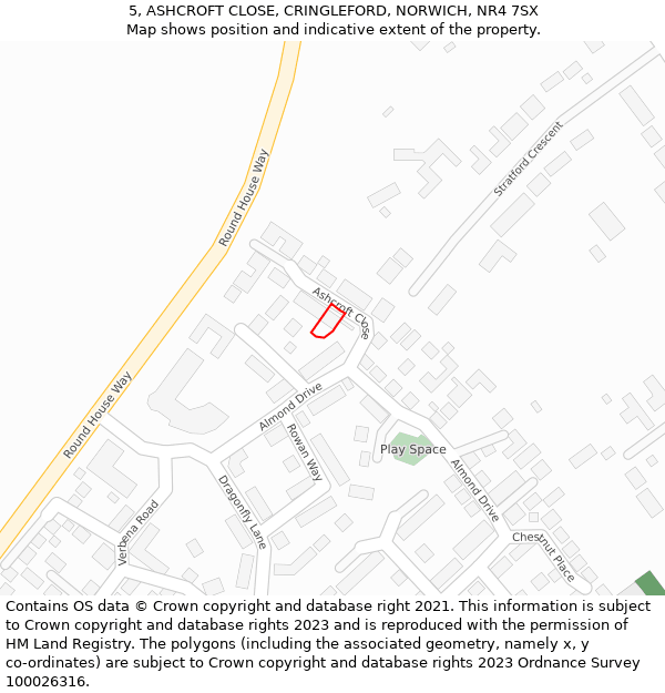 5, ASHCROFT CLOSE, CRINGLEFORD, NORWICH, NR4 7SX: Location map and indicative extent of plot