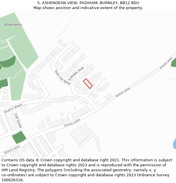 5, ASHENDEAN VIEW, PADIHAM, BURNLEY, BB12 8DU: Location map and indicative extent of plot