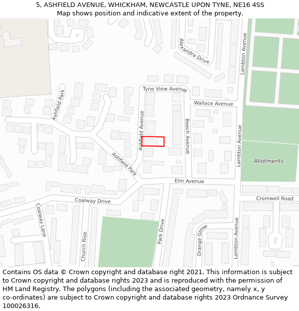 5, ASHFIELD AVENUE, WHICKHAM, NEWCASTLE UPON TYNE, NE16 4SS: Location map and indicative extent of plot