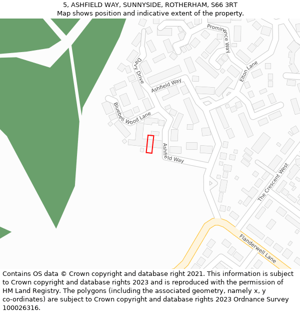 5, ASHFIELD WAY, SUNNYSIDE, ROTHERHAM, S66 3RT: Location map and indicative extent of plot