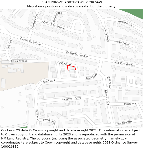 5, ASHGROVE, PORTHCAWL, CF36 5AW: Location map and indicative extent of plot