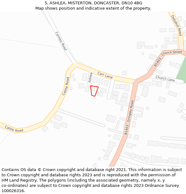 5, ASHLEA, MISTERTON, DONCASTER, DN10 4BG: Location map and indicative extent of plot