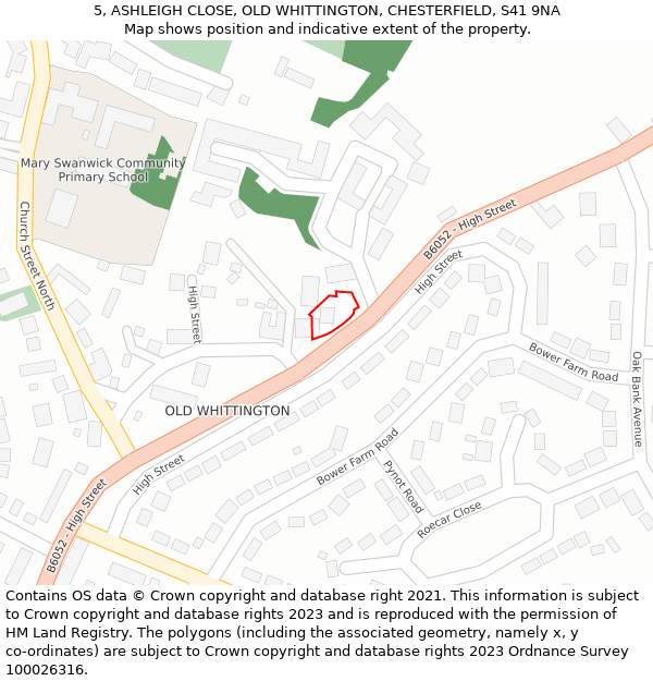 5, ASHLEIGH CLOSE, OLD WHITTINGTON, CHESTERFIELD, S41 9NA: Location map and indicative extent of plot