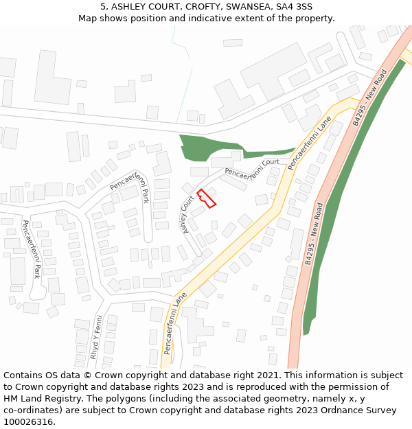 5, ASHLEY COURT, CROFTY, SWANSEA, SA4 3SS: Location map and indicative extent of plot