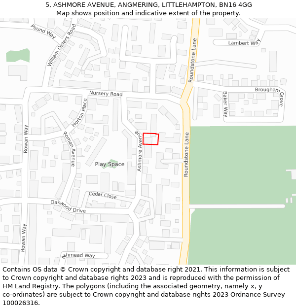 5, ASHMORE AVENUE, ANGMERING, LITTLEHAMPTON, BN16 4GG: Location map and indicative extent of plot