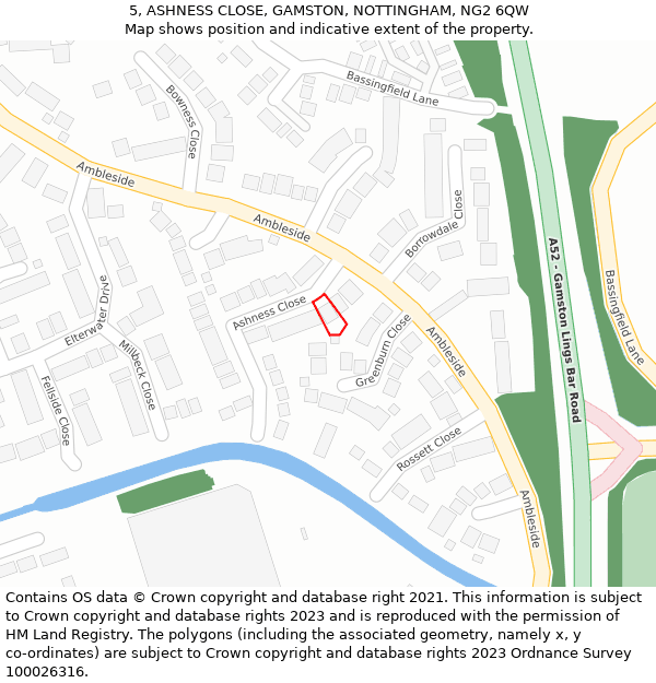 5, ASHNESS CLOSE, GAMSTON, NOTTINGHAM, NG2 6QW: Location map and indicative extent of plot