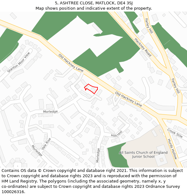 5, ASHTREE CLOSE, MATLOCK, DE4 3SJ: Location map and indicative extent of plot