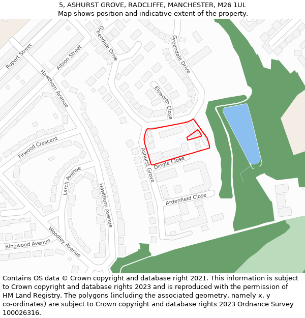 5, ASHURST GROVE, RADCLIFFE, MANCHESTER, M26 1UL: Location map and indicative extent of plot
