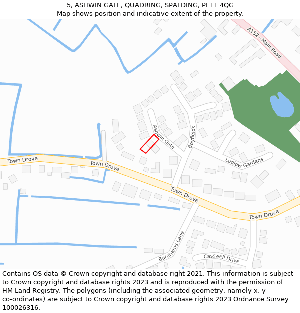 5, ASHWIN GATE, QUADRING, SPALDING, PE11 4QG: Location map and indicative extent of plot