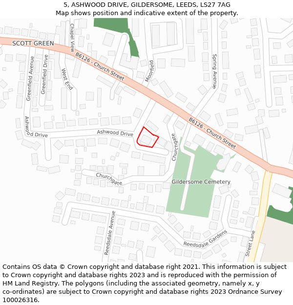 5, ASHWOOD DRIVE, GILDERSOME, LEEDS, LS27 7AG: Location map and indicative extent of plot