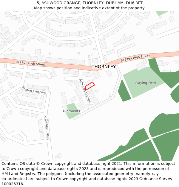 5, ASHWOOD GRANGE, THORNLEY, DURHAM, DH6 3ET: Location map and indicative extent of plot