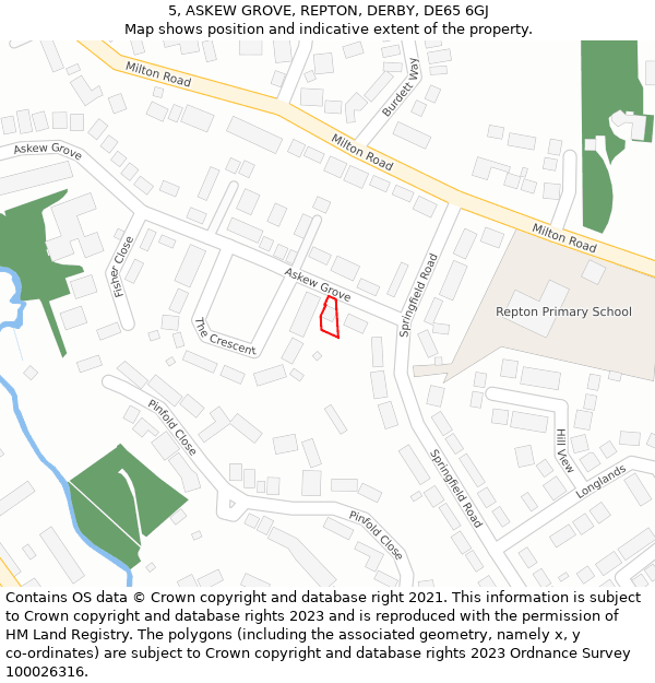 5, ASKEW GROVE, REPTON, DERBY, DE65 6GJ: Location map and indicative extent of plot