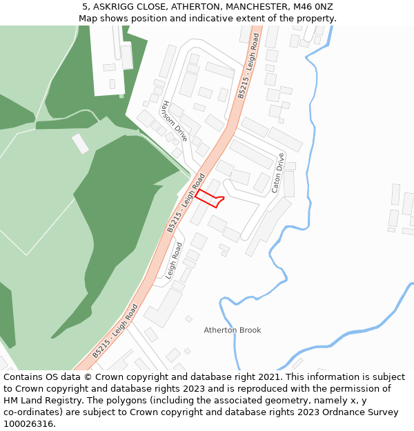 5, ASKRIGG CLOSE, ATHERTON, MANCHESTER, M46 0NZ: Location map and indicative extent of plot