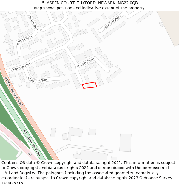 5, ASPEN COURT, TUXFORD, NEWARK, NG22 0QB: Location map and indicative extent of plot