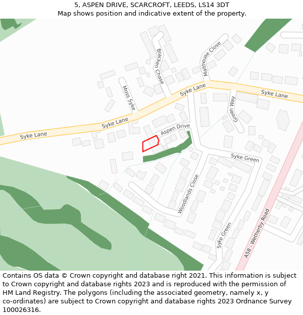 5, ASPEN DRIVE, SCARCROFT, LEEDS, LS14 3DT: Location map and indicative extent of plot