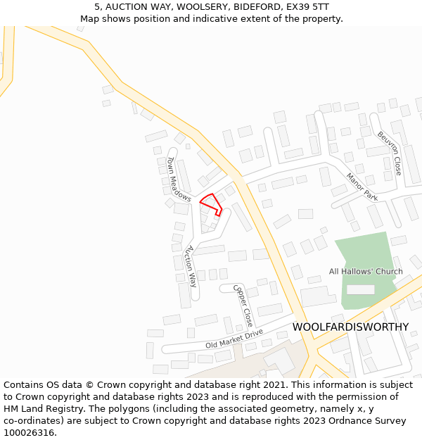 5, AUCTION WAY, WOOLSERY, BIDEFORD, EX39 5TT: Location map and indicative extent of plot