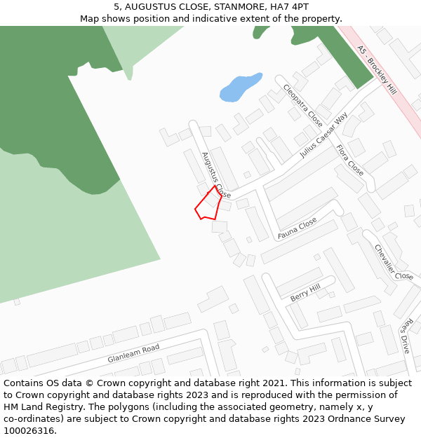 5, AUGUSTUS CLOSE, STANMORE, HA7 4PT: Location map and indicative extent of plot