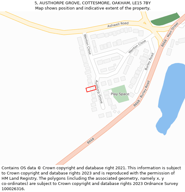 5, AUSTHORPE GROVE, COTTESMORE, OAKHAM, LE15 7BY: Location map and indicative extent of plot