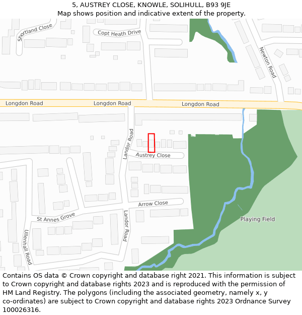 5, AUSTREY CLOSE, KNOWLE, SOLIHULL, B93 9JE: Location map and indicative extent of plot