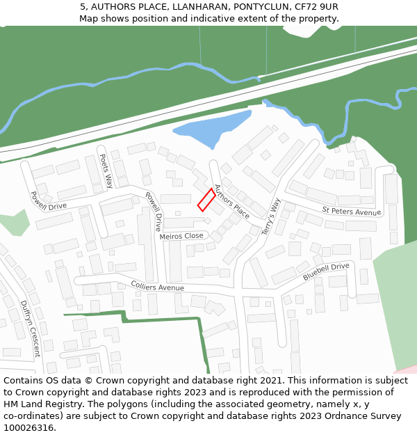 5, AUTHORS PLACE, LLANHARAN, PONTYCLUN, CF72 9UR: Location map and indicative extent of plot