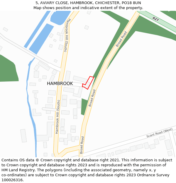 5, AVIARY CLOSE, HAMBROOK, CHICHESTER, PO18 8UN: Location map and indicative extent of plot