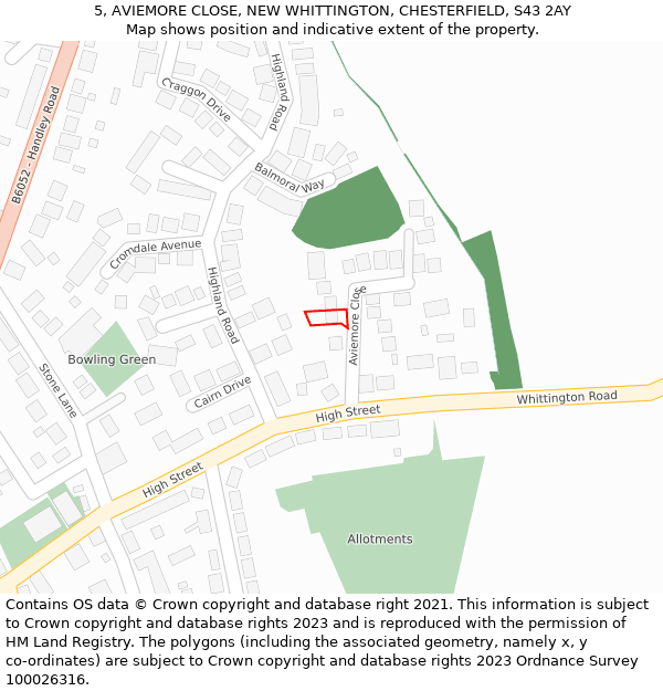 5, AVIEMORE CLOSE, NEW WHITTINGTON, CHESTERFIELD, S43 2AY: Location map and indicative extent of plot