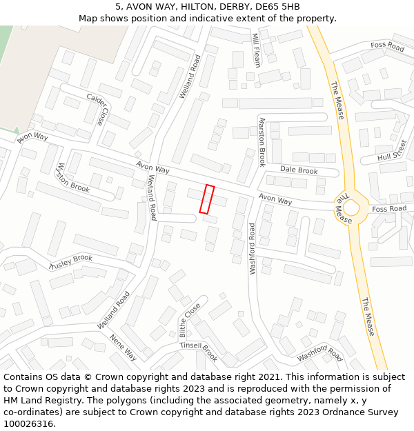 5, AVON WAY, HILTON, DERBY, DE65 5HB: Location map and indicative extent of plot