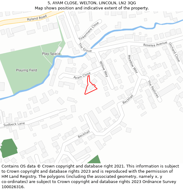 5, AYAM CLOSE, WELTON, LINCOLN, LN2 3QG: Location map and indicative extent of plot