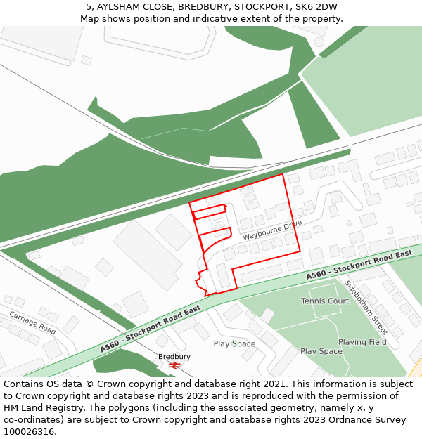 5, AYLSHAM CLOSE, BREDBURY, STOCKPORT, SK6 2DW: Location map and indicative extent of plot