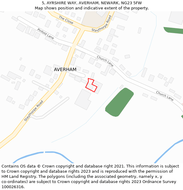 5, AYRSHIRE WAY, AVERHAM, NEWARK, NG23 5FW: Location map and indicative extent of plot