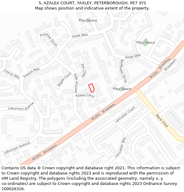 5, AZALEA COURT, YAXLEY, PETERBOROUGH, PE7 3YS: Location map and indicative extent of plot