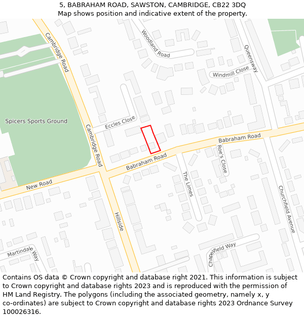 5, BABRAHAM ROAD, SAWSTON, CAMBRIDGE, CB22 3DQ: Location map and indicative extent of plot