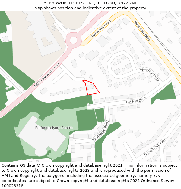 5, BABWORTH CRESCENT, RETFORD, DN22 7NL: Location map and indicative extent of plot