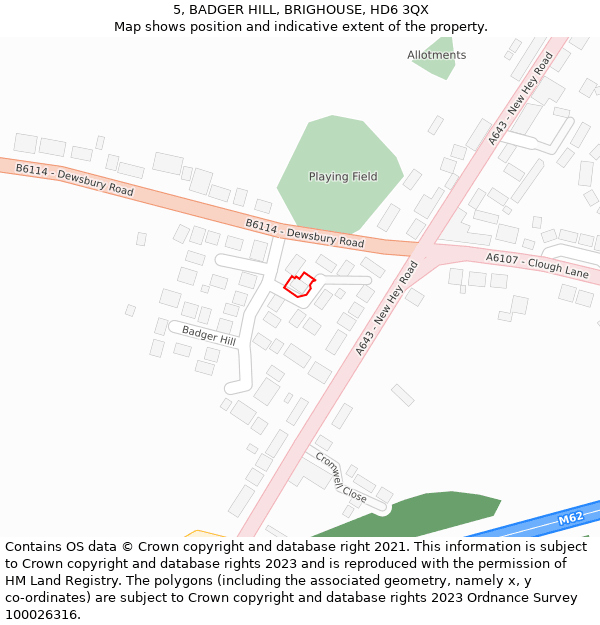 5, BADGER HILL, BRIGHOUSE, HD6 3QX: Location map and indicative extent of plot