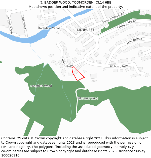 5, BADGER WOOD, TODMORDEN, OL14 6BB: Location map and indicative extent of plot