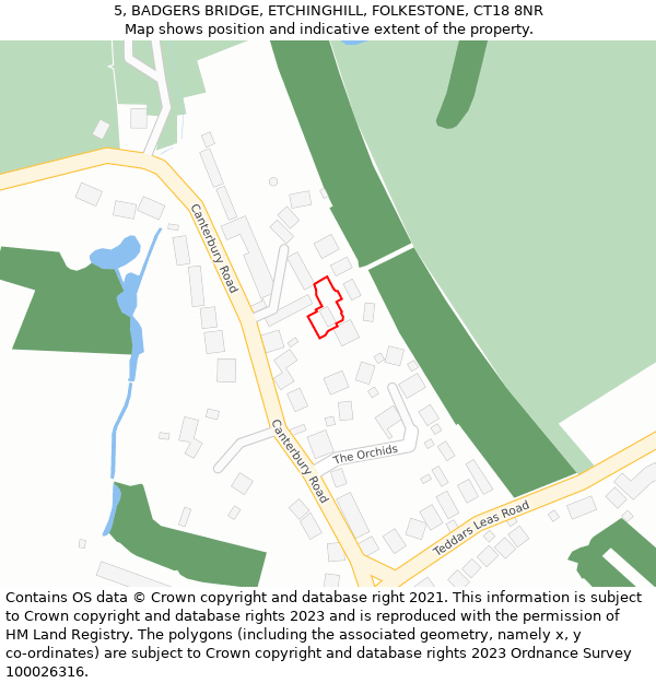 5, BADGERS BRIDGE, ETCHINGHILL, FOLKESTONE, CT18 8NR: Location map and indicative extent of plot