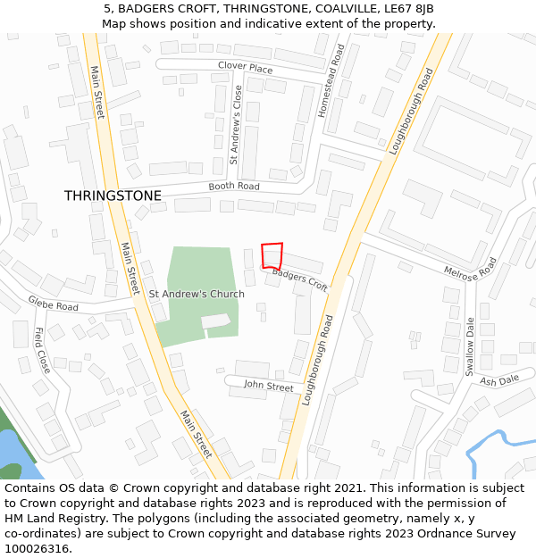 5, BADGERS CROFT, THRINGSTONE, COALVILLE, LE67 8JB: Location map and indicative extent of plot