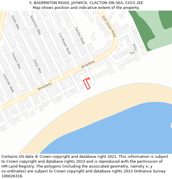 5, BADMINTON ROAD, JAYWICK, CLACTON-ON-SEA, CO15 2EE: Location map and indicative extent of plot